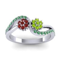 Peridot Fashion Ring In 14k White Gold With Garnet And Emerald – Prabadara Simple Ring