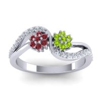 Peridot Fashion Ring In 14k White Gold With Ruby And Lab Diamond – Prabadara Simple Ring