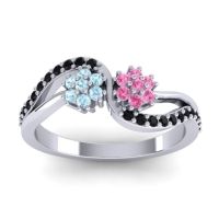 Pink Tourmaline Fashion Ring In 18k White Gold With Aquamarine And Black Onyx – Prabadara Simple Ring