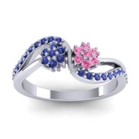 Pink Tourmaline Fashion Ring In 14k White Gold With Blue Sapphire – Prabadara Simple Ring