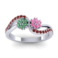 Pink Tourmaline Fashion Ring In 14k White Gold With Emerald And Garnet – Prabadara Simple Ring