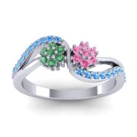 Pink Tourmaline Fashion Ring In 14k White Gold With Emerald And Swiss Blue Topaz – Prabadara Simple Ring