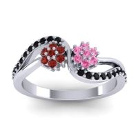 Pink Tourmaline Fashion Ring In Platinum With Garnet And Black Onyx – Prabadara Simple Ring