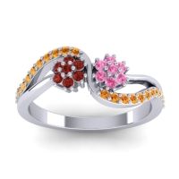 Pink Tourmaline Fashion Ring In 18k White Gold With Garnet And Citrine – Prabadara Simple Ring