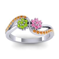 Pink Tourmaline Fashion Ring In 18k White Gold With Peridot And Citrine – Prabadara Simple Ring