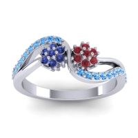 Ruby Fashion Ring In 18k White Gold With Blue Sapphire And Swiss Blue Topaz – Prabadara Simple Ring