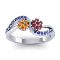 Ruby Fashion Ring In 14k White Gold With Citrine And Blue Sapphire – Prabadara Simple Ring