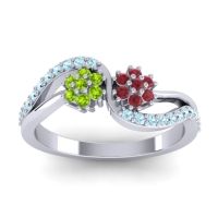 Ruby Fashion Ring In Platinum With Peridot And Aquamarine – Prabadara Simple Ring
