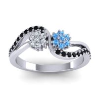 Swiss Blue Topaz Fashion Ring In 18k White Gold With Diamond And Black Onyx – Prabadara Simple Ring