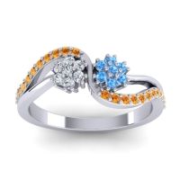 Swiss Blue Topaz Fashion Ring In 18k White Gold With Lab Diamond And Citrine – Prabadara Simple Ring