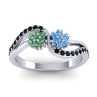 Swiss Blue Topaz Fashion Ring In 18k White Gold With Emerald And Black Onyx – Prabadara Simple Ring