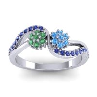 Swiss Blue Topaz Fashion Ring In 14k White Gold With Emerald And Blue Sapphire – Prabadara Simple Ring