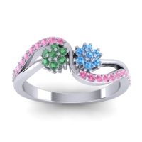 Swiss Blue Topaz Fashion Ring In 14k White Gold With Emerald And Pink Tourmaline – Prabadara Simple Ring