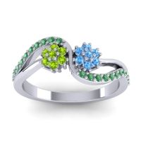 Swiss Blue Topaz Fashion Ring In 14k White Gold With Peridot And Emerald – Prabadara Simple Ring