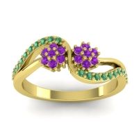 Amethyst Fashion Ring In 14k Yellow Gold With Emerald – Prabadara Simple Ring