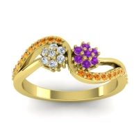 Amethyst Fashion Ring In 14k Yellow Gold With Diamond And Citrine – Prabadara Simple Ring