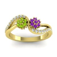 Amethyst Fashion Ring In 14k Yellow Gold With Peridot And Diamond – Prabadara Simple Ring
