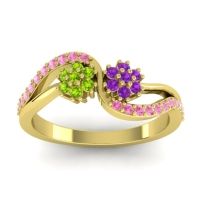 Amethyst Fashion Ring In 18k Yellow Gold With Peridot And Pink Tourmaline – Prabadara Simple Ring