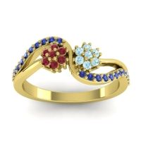 Aquamarine Fashion Ring In 14k Yellow Gold With Ruby And Blue Sapphire – Prabadara Simple Ring