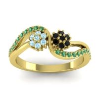 Black Onyx Fashion Ring In 14k Yellow Gold With Aquamarine And Emerald – Prabadara Simple Ring