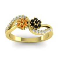 Black Onyx Fashion Ring In 14k Yellow Gold With Citrine And Lab Diamond – Prabadara Simple Ring