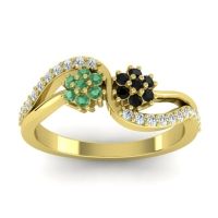 Black Onyx Fashion Ring In 14k Yellow Gold With Emerald And Lab Diamond – Prabadara Simple Ring