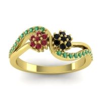 Black Onyx Fashion Ring In 14k Yellow Gold With Ruby And Emerald – Prabadara Simple Ring