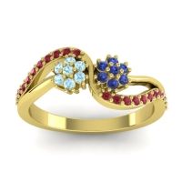 Blue Sapphire Fashion Ring In 14k Yellow Gold With Aquamarine And Ruby – Prabadara Simple Ring
