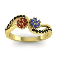 Blue Sapphire Fashion Ring In 18k Yellow Gold With Garnet And Black Onyx – Prabadara Simple Ring