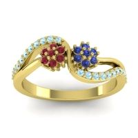 Blue Sapphire Fashion Ring In 14k Yellow Gold With Ruby And Aquamarine – Prabadara Simple Ring