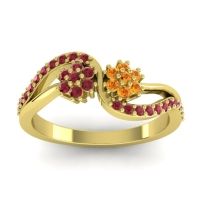 Citrine Fashion Ring In 14k Yellow Gold With Ruby – Prabadara Simple Ring