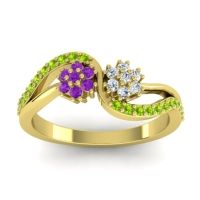 Diamond Fashion Ring In 14k Yellow Gold With Amethyst And Peridot – Prabadara Simple Ring