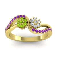 Diamond Fashion Ring In 18k Yellow Gold With Peridot And Amethyst – Prabadara Simple Ring