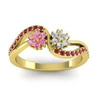 Diamond Fashion Ring In 14k Yellow Gold With Pink Tourmaline And Ruby – Prabadara Simple Ring