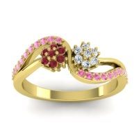 Lab Diamond Fashion Ring In 14k Yellow Gold With Ruby And Pink Tourmaline – Prabadara Simple Ring