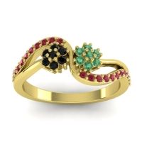 Emerald Fashion Ring In 14k Yellow Gold With Black Onyx And Ruby – Prabadara Simple Ring