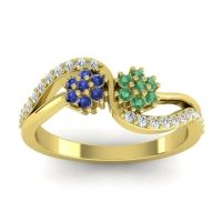 Emerald Fashion Ring In 14k Yellow Gold With Blue Sapphire And Lab Diamond – Prabadara Simple Ring