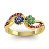 Emerald Fashion Ring In 14k Yellow Gold With Blue Sapphire And Ruby – Prabadara Simple Ring