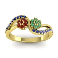 Emerald Fashion Ring In 14k Yellow Gold With Garnet And Blue Sapphire – Prabadara Simple Ring