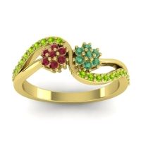 Emerald Fashion Ring In 14k Yellow Gold With Ruby And Peridot – Prabadara Simple Ring