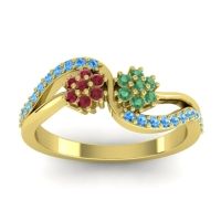Emerald Fashion Ring In 14k Yellow Gold With Ruby And Swiss Blue Topaz – Prabadara Simple Ring