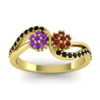 Garnet Fashion Ring In 18k Yellow Gold With Amethyst And Black Onyx – Prabadara Simple Ring