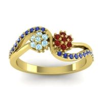 Garnet Fashion Ring In 14k Yellow Gold With Aquamarine And Blue Sapphire – Prabadara Simple Ring