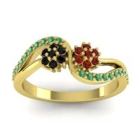 Garnet Fashion Ring In 14k Yellow Gold With Black Onyx And Emerald – Prabadara Simple Ring