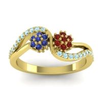 Garnet Fashion Ring In 14k Yellow Gold With Blue Sapphire And Aquamarine – Prabadara Simple Ring