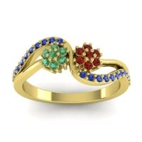 Garnet Fashion Ring In 14k Yellow Gold With Emerald And Blue Sapphire – Prabadara Simple Ring