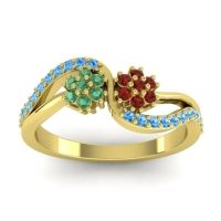 Garnet Fashion Ring In 14k Yellow Gold With Emerald And Swiss Blue Topaz – Prabadara Simple Ring