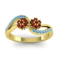 Garnet Fashion Ring In 18k Yellow Gold With Swiss Blue Topaz – Prabadara Simple Ring