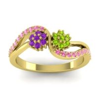 Peridot Fashion Ring In 18k Yellow Gold With Amethyst And Pink Tourmaline – Prabadara Simple Ring