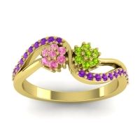 Peridot Fashion Ring In 18k Yellow Gold With Pink Tourmaline And Amethyst – Prabadara Simple Ring